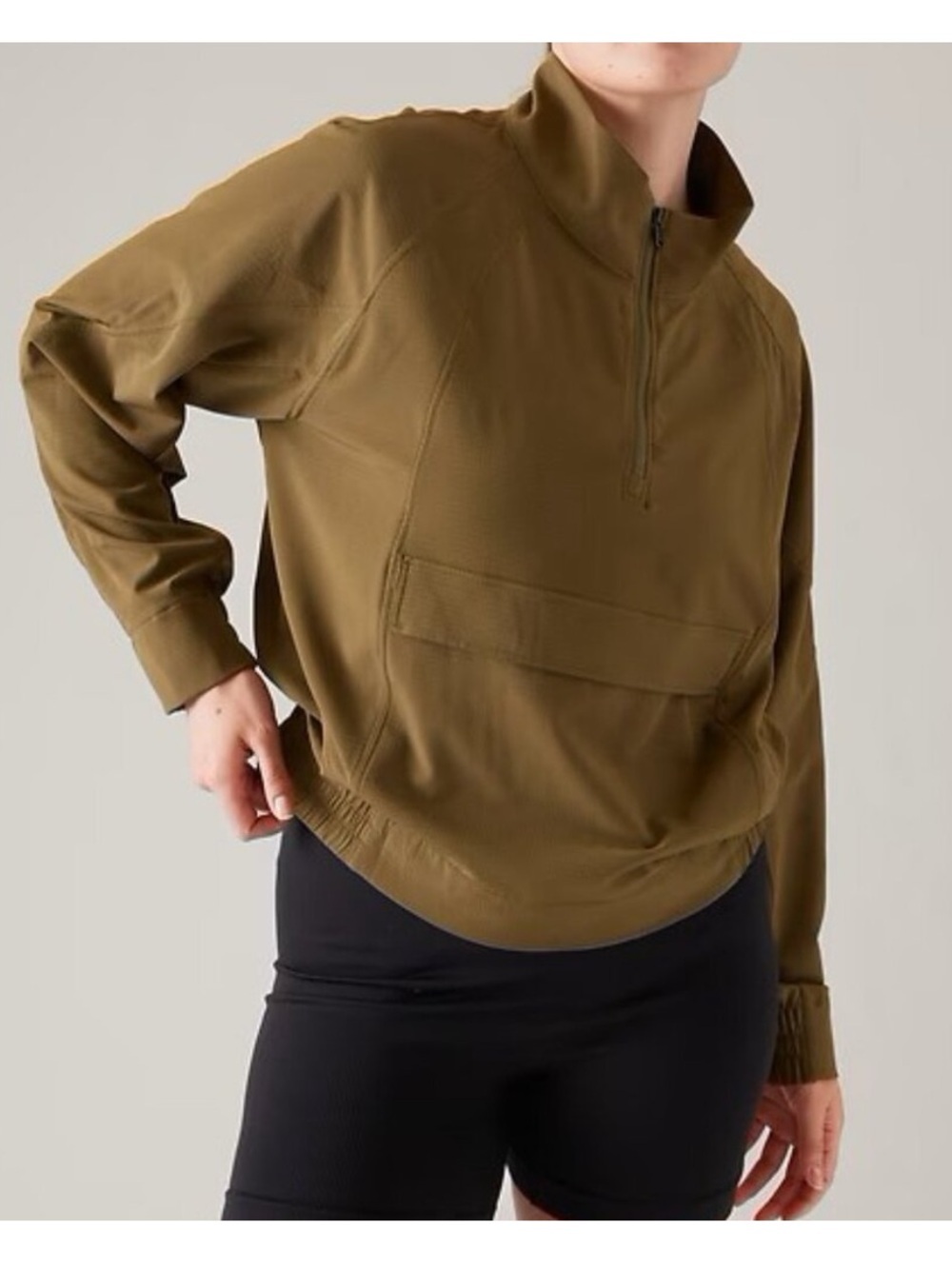 ATHLETA BOUNDLESS POPOVER KANGAROO POCKET WINDBREAKER
JACKET XS ACACIA OLIVE